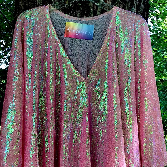 Bubblegum Pink Long Sequin Caftan Dress - Picture 8 of 8